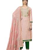 Peach zari woven blended cotton salwar