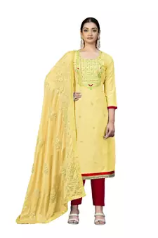 Yellow zari woven blended cotton salwar