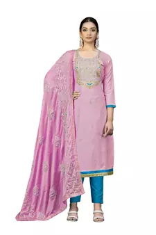 Pink zari woven blended cotton salwar