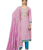 Pink zari woven blended cotton salwar