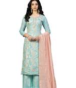 Sea-green zari woven Art Silk blend salwar