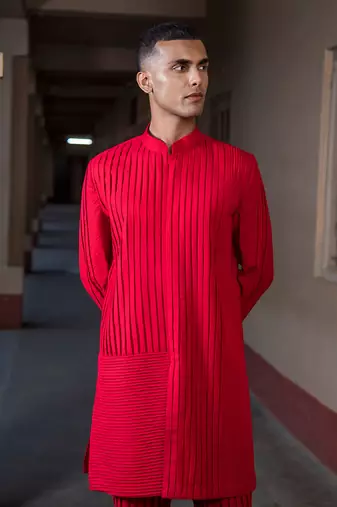 Red Max Mayfield Kurta Sherwani Set