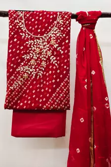 Red beads blended cotton salwar