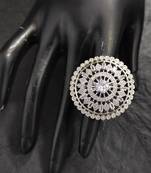Silver American Diamond Beaded Adjustable Ring