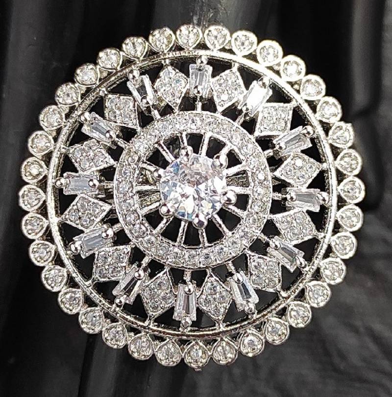Silver American Diamond Beaded Adjustable Ring