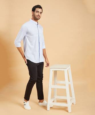 Sky Blue Skii Chinese Collar Shirt 1