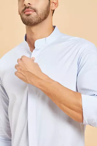 Sky Blue Skii Chinese Collar Shirt