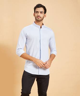 Sky Blue Skii Chinese Collar Shirt 3