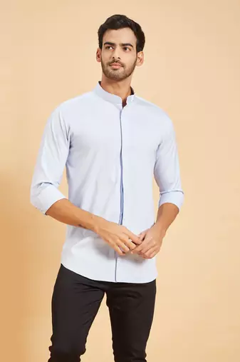Sky Blue Skii Chinese Collar Shirt