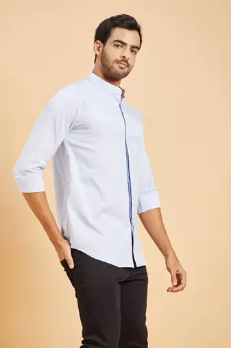 Sky Blue Skii Chinese Collar Shirt