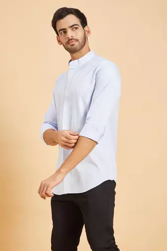 Sky Blue Skii Chinese Collar Shirt