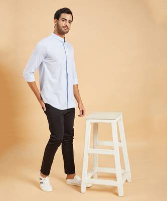 Sky Blue Skii Chinese Collar Shirt 6