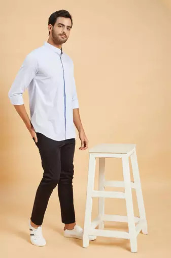 Sky Blue Skii Chinese Collar Shirt