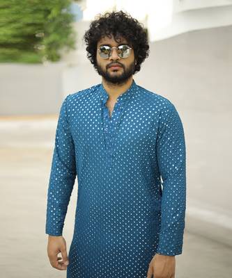 Teal Blue Mirror Kurta Set 2