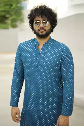 Teal Blue Mirror Kurta Set