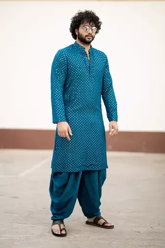 Teal Blue Mirror Kurta Set