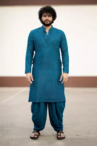 Teal Blue Mirror Kurta Set