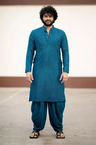 Teal Blue Mirror Kurta Set