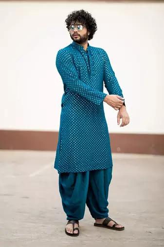 Teal Blue Mirror Kurta Set