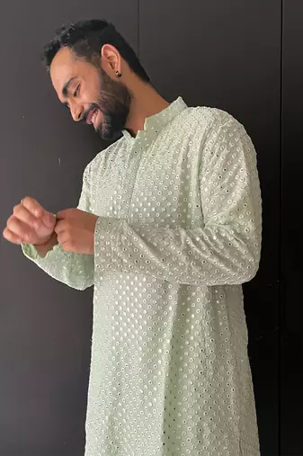 Pista Green Mirror Kurta