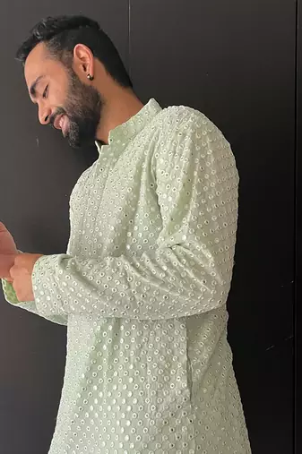Pista Green Mirror Kurta