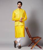 Mustard Yellow Mirrored Nehru Jacket Set