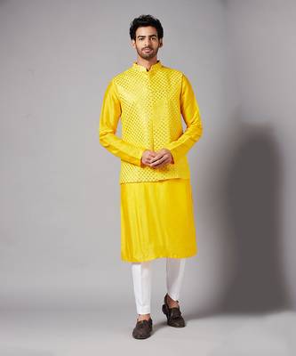 Mustard Yellow Mirrored Nehru Jacket Set 2
