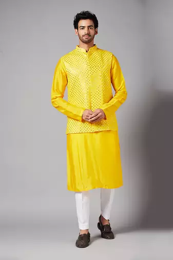 Mustard Yellow Mirrored Nehru Jacket Set