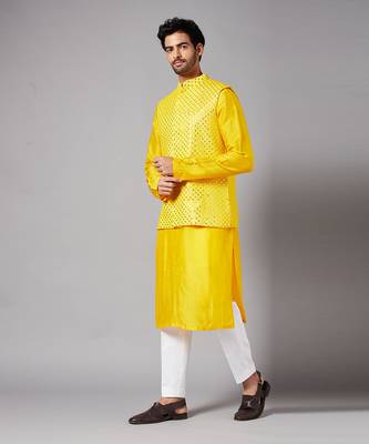 Mustard Yellow Mirrored Nehru Jacket Set 3