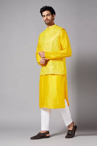 Mustard Yellow Mirrored Nehru Jacket Set
