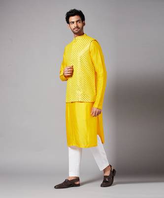 Mustard Yellow Mirrored Nehru Jacket Set 4