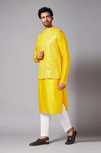 Mustard Yellow Mirrored Nehru Jacket Set