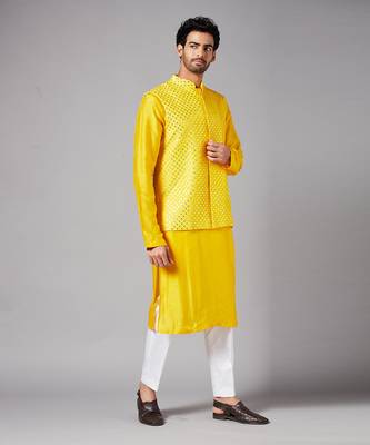Mustard Yellow Mirrored Nehru Jacket Set 5