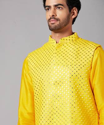 Mustard Yellow Mirrored Nehru Jacket Set 6