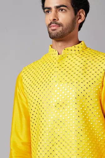 Mustard Yellow Mirrored Nehru Jacket Set
