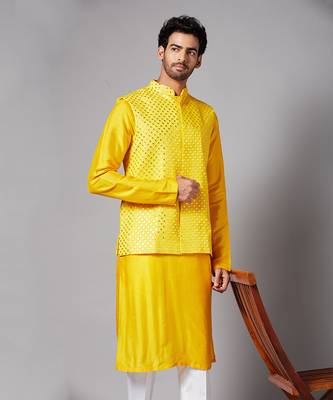 Mustard Yellow Mirrored Nehru Jacket Set 8