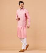 Solid Light Pink Pinoret Mirrored Nehru Jacket Set