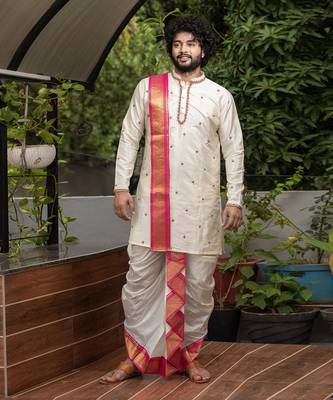 Beige Hand Embroidered Pattu Set 5