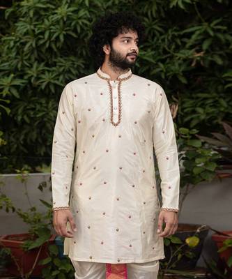 Beige Hand Embroidered Pattu Set 6
