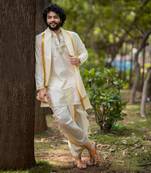 White Machine Embroidered Pattu Set