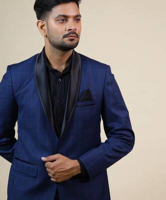 Blue Checkered Designer Tuxedo Set 1