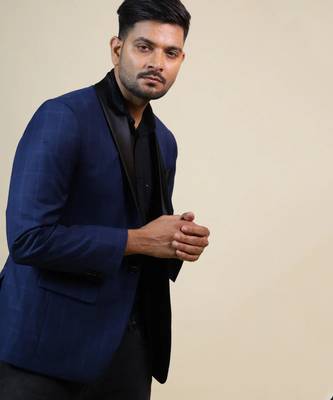 Blue Checkered Designer Tuxedo Set 3