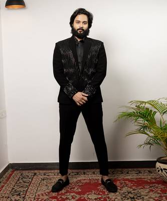 Navy Designer Double Breasted Blazer 1