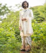 Cream Gold Embroidered Sherwani