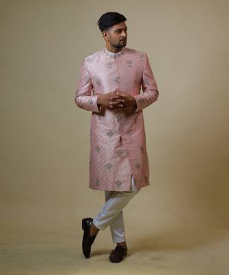 Light Coral Embroidered Designer Sherwani 1