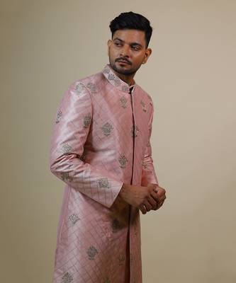 Light Coral Embroidered Designer Sherwani 4