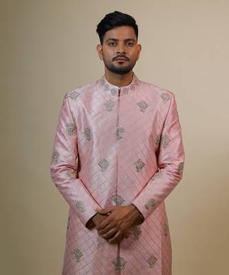 Light Coral Embroidered Designer Sherwani 5