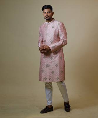Light Coral Embroidered Designer Sherwani 7