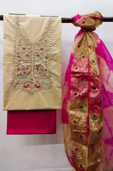 Beige moti cambric salwar