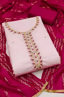 Baby-pink woven cambric salwar